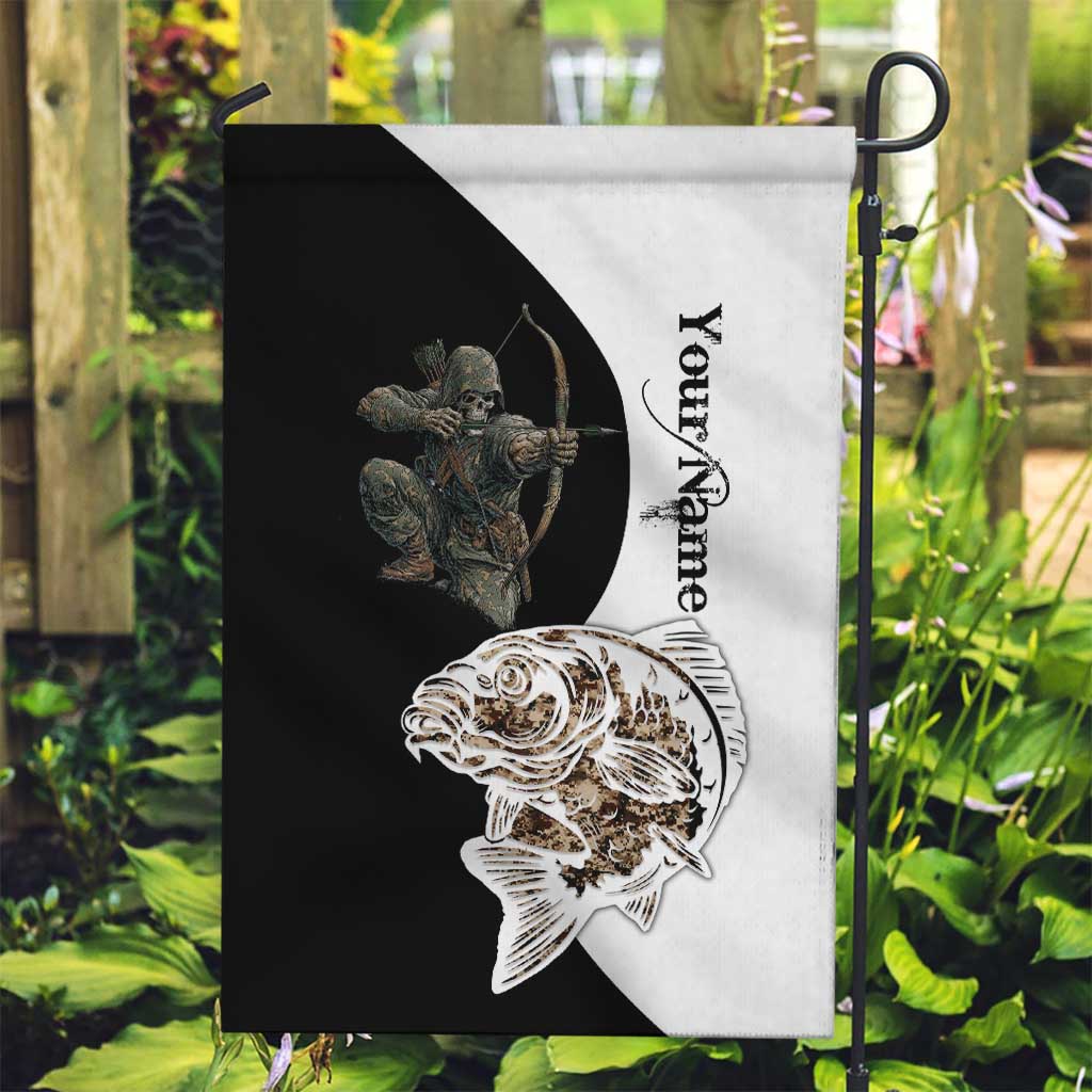 Carp Hunter Bowfishing Customize Name Garden Flag Camouflage Archer Graphic and Black White Split Layout - Wonder Print Shop