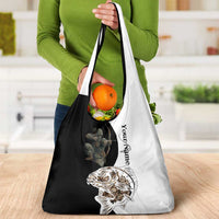 Carp Hunter Bowfishing Customize Name Grocery Bag Camouflage Archer Graphic and Black White Split Layout - Wonder Print Shop