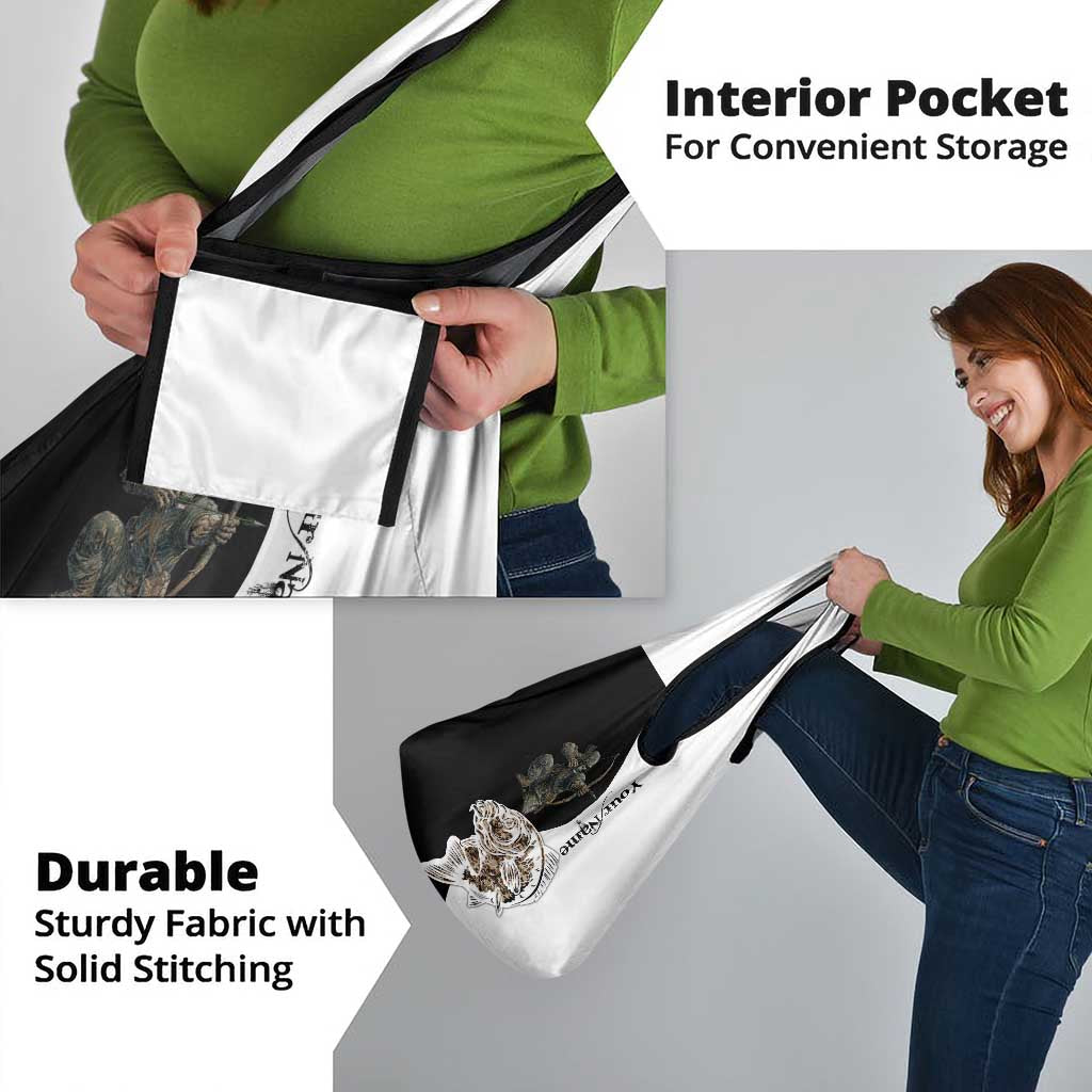 Carp Hunter Bowfishing Customize Name Grocery Bag Camouflage Archer Graphic and Black White Split Layout - Wonder Print Shop