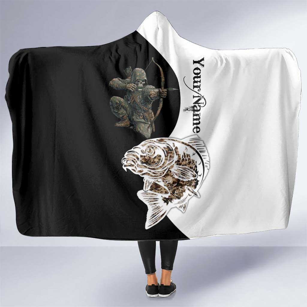Carp Hunter Bowfishing Customize Name Hooded Blanket Camouflage Archer Graphic and Black White Split Layout - Wonder Print Shop