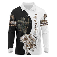 Carp Hunter Bowfishing Customize Name Long Sleeve Polo Shirt Camouflage Archer Graphic and Black White Split Layout - Wonder Print Shop