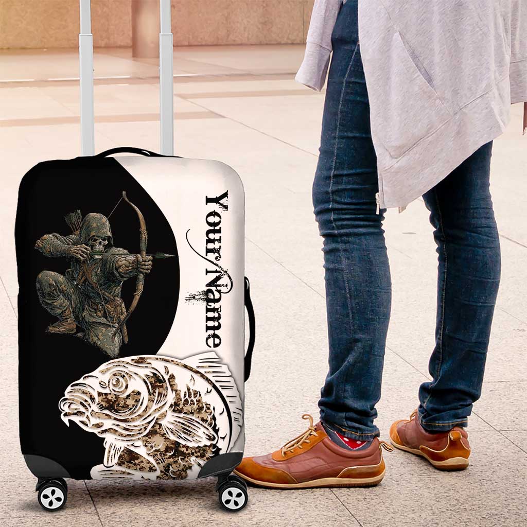 Carp Hunter Bowfishing Customize Name Luggage Cover Camouflage Archer Graphic and Black White Split Layout - Wonder Print Shop