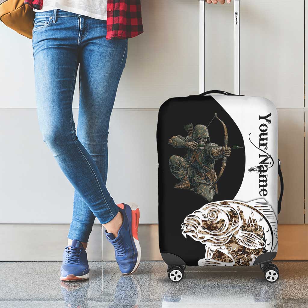 Carp Hunter Bowfishing Customize Name Luggage Cover Camouflage Archer Graphic and Black White Split Layout - Wonder Print Shop