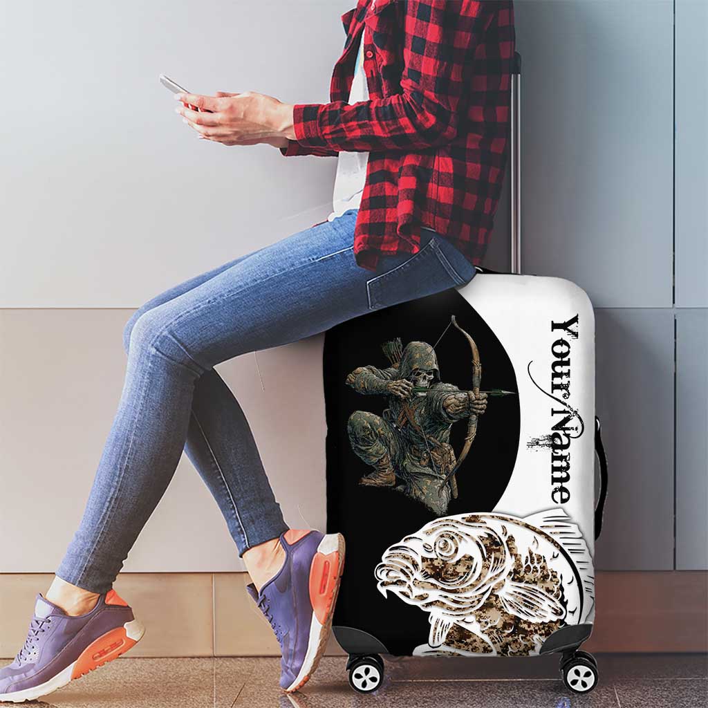 Carp Hunter Bowfishing Customize Name Luggage Cover Camouflage Archer Graphic and Black White Split Layout - Wonder Print Shop