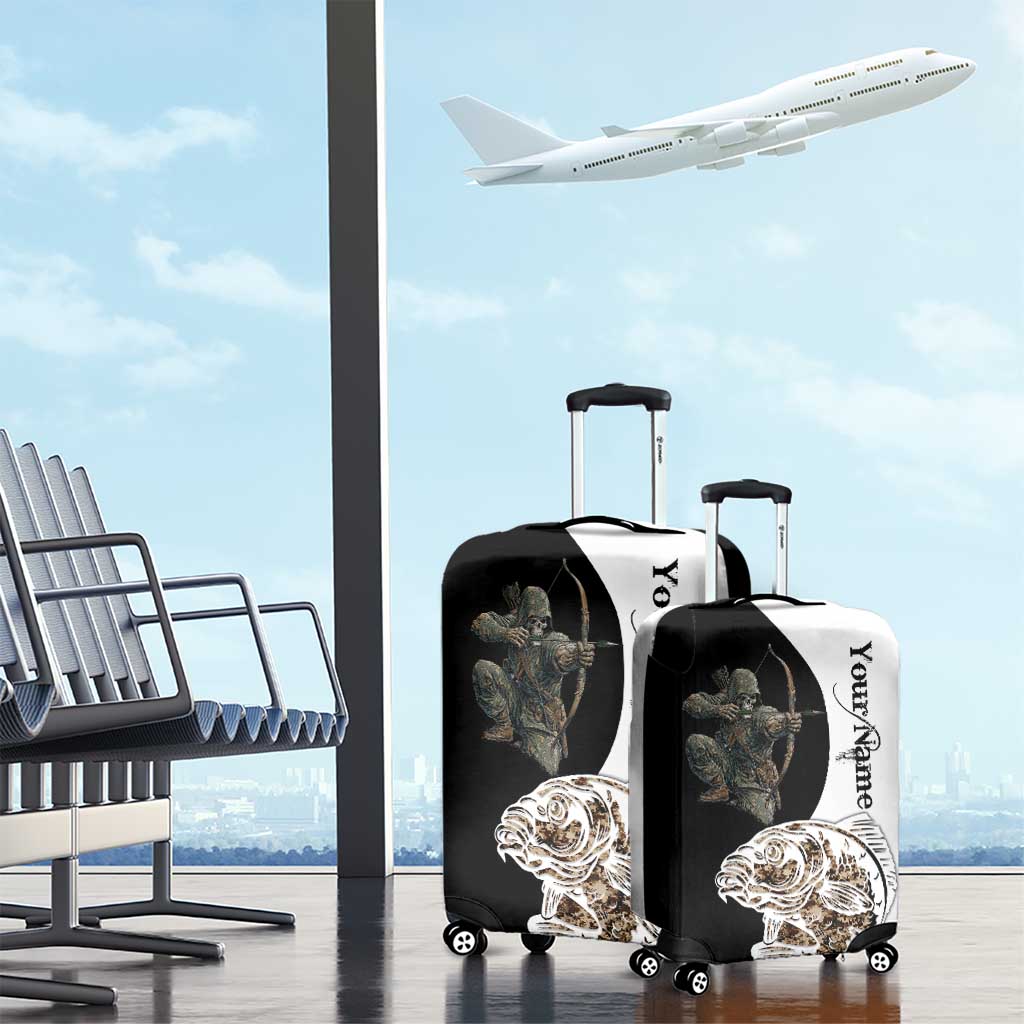 Carp Hunter Bowfishing Customize Name Luggage Cover Camouflage Archer Graphic and Black White Split Layout - Wonder Print Shop
