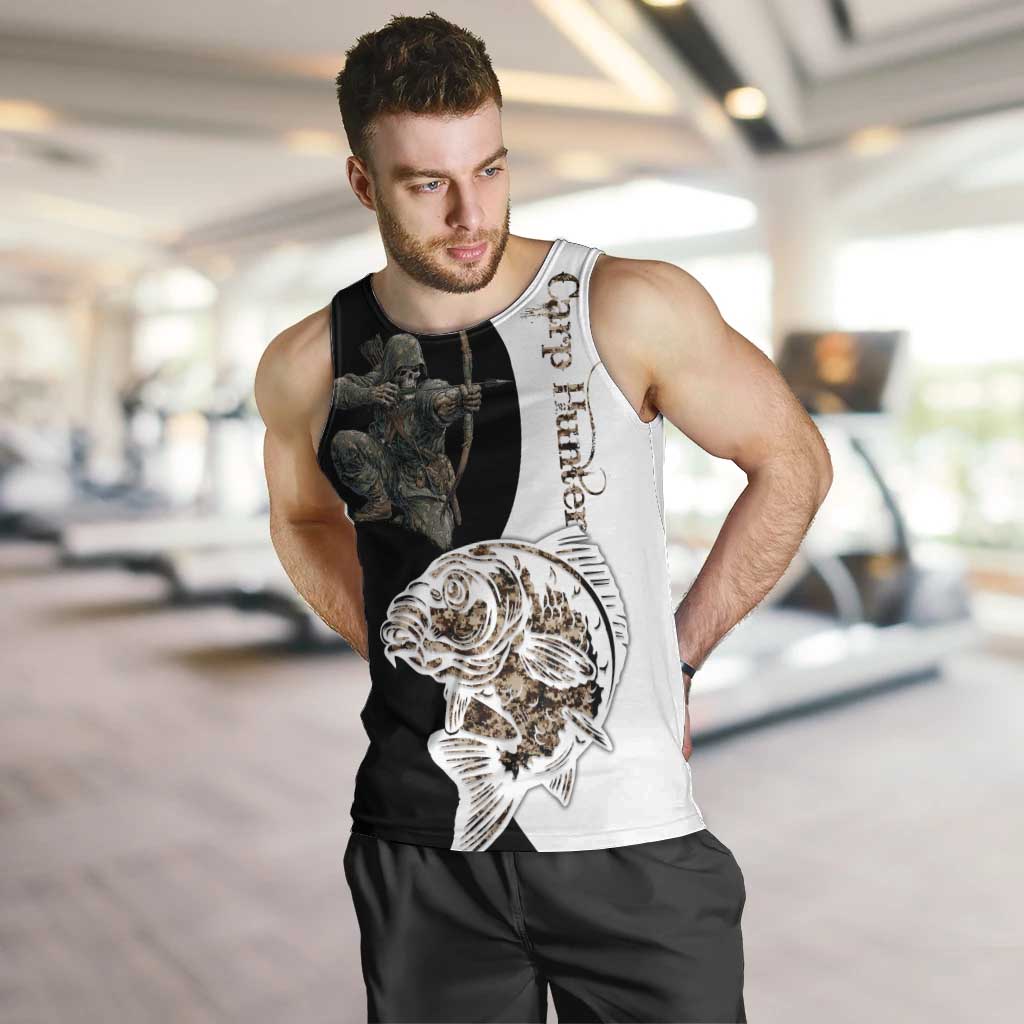 Carp Hunter Bowfishing Customize Name Men Tank Top Camouflage Archer Graphic and Black White Split Layout - Wonder Print Shop