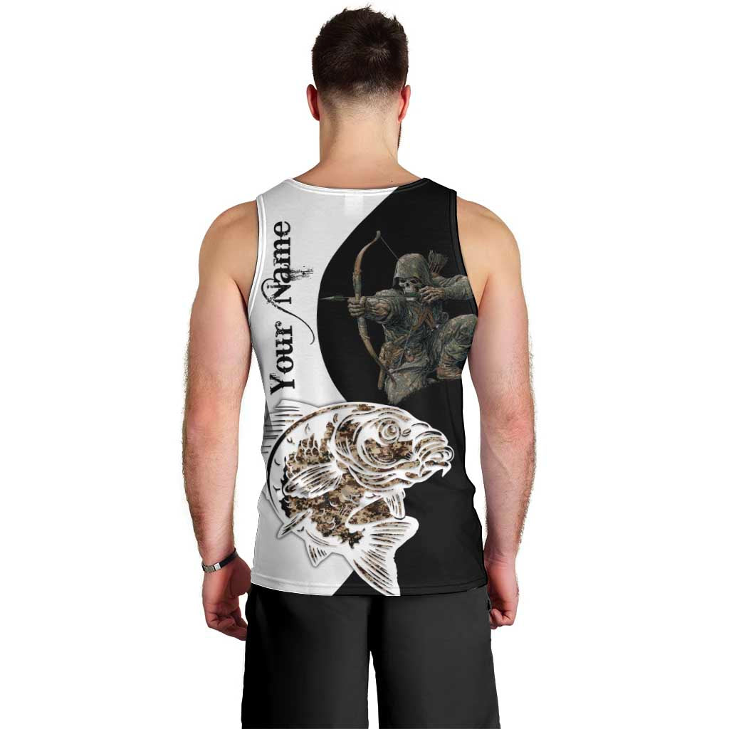Carp Hunter Bowfishing Customize Name Men Tank Top Camouflage Archer Graphic and Black White Split Layout - Wonder Print Shop