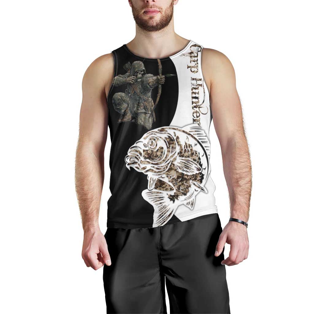 Carp Hunter Bowfishing Customize Name Men Tank Top Camouflage Archer Graphic and Black White Split Layout - Wonder Print Shop