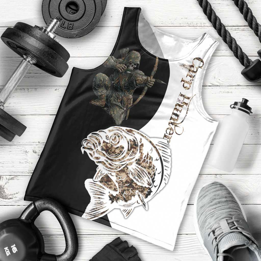 Carp Hunter Bowfishing Customize Name Men Tank Top Camouflage Archer Graphic and Black White Split Layout - Wonder Print Shop