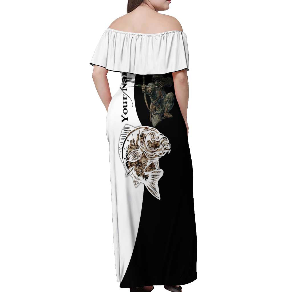 Carp Hunter Bowfishing Customize Name Off Shoulder Maxi Dress Camouflage Archer Graphic and Black White Split Layout - Wonder Print Shop