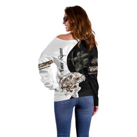 Carp Hunter Bowfishing Customize Name Off Shoulder Sweater Camouflage Archer Graphic and Black White Split Layout - Wonder Print Shop