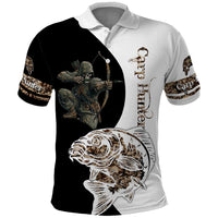 Carp Hunter Bowfishing Customize Name Polo Shirt Camouflage Archer Graphic and Black White Split Layout - Wonder Print Shop
