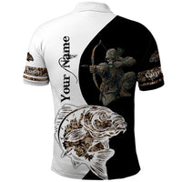 Carp Hunter Bowfishing Customize Name Polo Shirt Camouflage Archer Graphic and Black White Split Layout - Wonder Print Shop