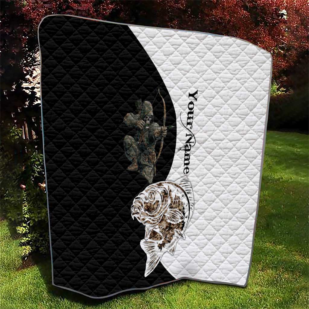 Carp Hunter Bowfishing Customize Name Quilt Camouflage Archer Graphic and Black White Split Layout - Wonder Print Shop