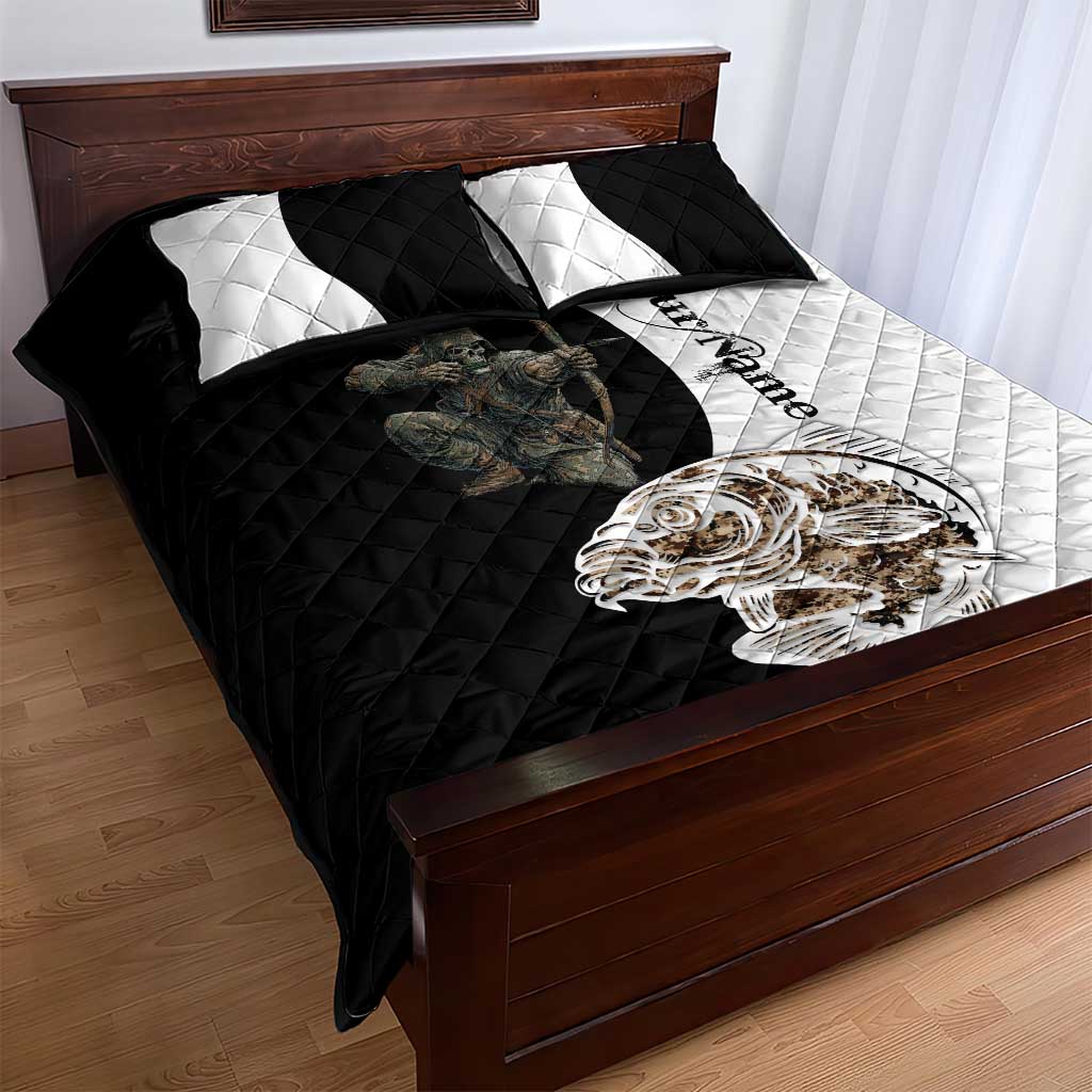 Carp Hunter Bowfishing Customize Name Quilt Bed Set Camouflage Archer Graphic and Black White Split Layout - Wonder Print Shop