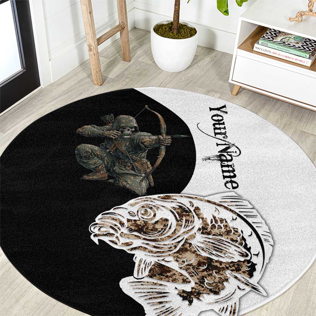 Carp Hunter Bowfishing Customize Name Round Carpet Camouflage Archer Graphic and Black White Split Layout - Wonder Print Shop
