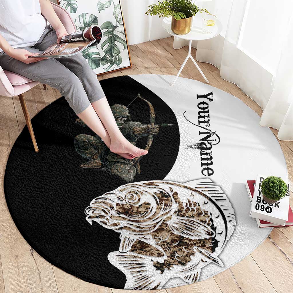 Carp Hunter Bowfishing Customize Name Round Carpet Camouflage Archer Graphic and Black White Split Layout - Wonder Print Shop