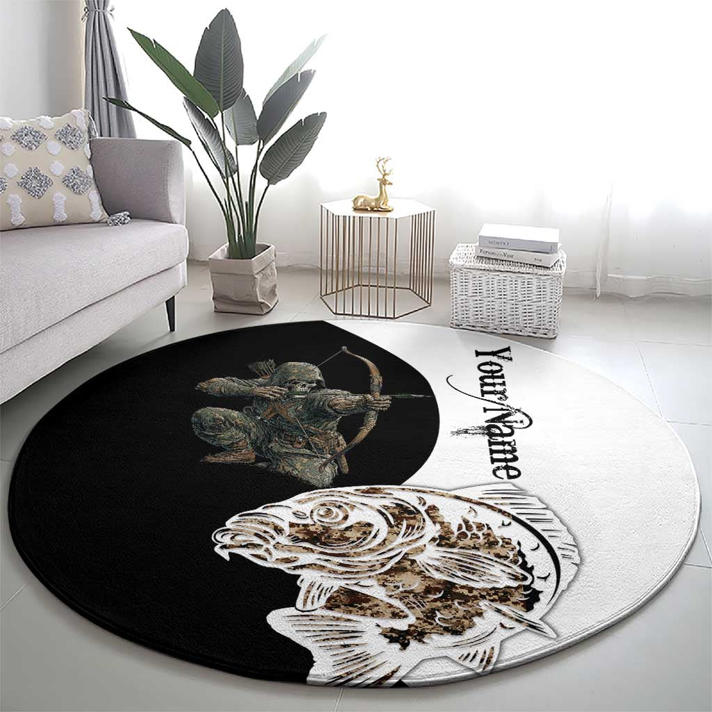 Carp Hunter Bowfishing Customize Name Round Carpet Camouflage Archer Graphic and Black White Split Layout - Wonder Print Shop
