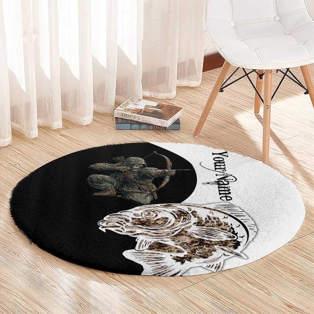 Carp Hunter Bowfishing Customize Name Round Carpet Camouflage Archer Graphic and Black White Split Layout - Wonder Print Shop