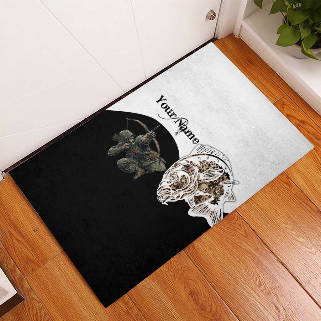 Carp Hunter Bowfishing Customize Name Rubber Doormat Camouflage Archer Graphic and Black White Split Layout - Wonder Print Shop
