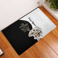 Carp Hunter Bowfishing Customize Name Rubber Doormat Camouflage Archer Graphic and Black White Split Layout - Wonder Print Shop