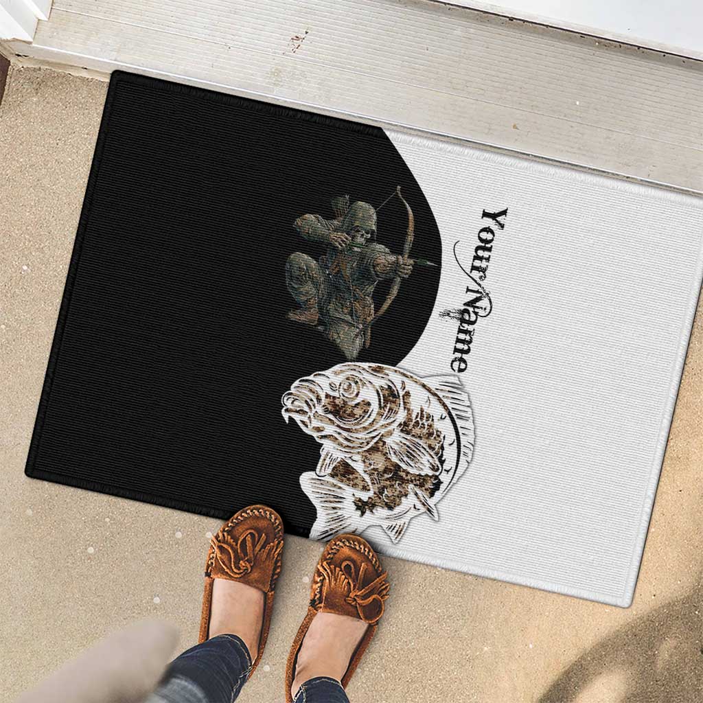 Carp Hunter Bowfishing Customize Name Rubber Doormat Camouflage Archer Graphic and Black White Split Layout - Wonder Print Shop