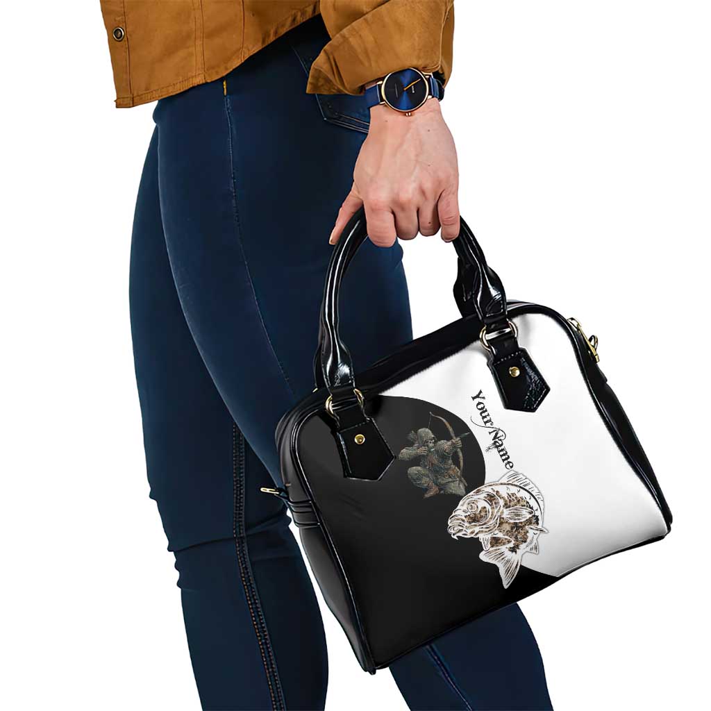 Carp Hunter Bowfishing Customize Name Shoulder Handbag Camouflage Archer Graphic and Black White Split Layout - Wonder Print Shop