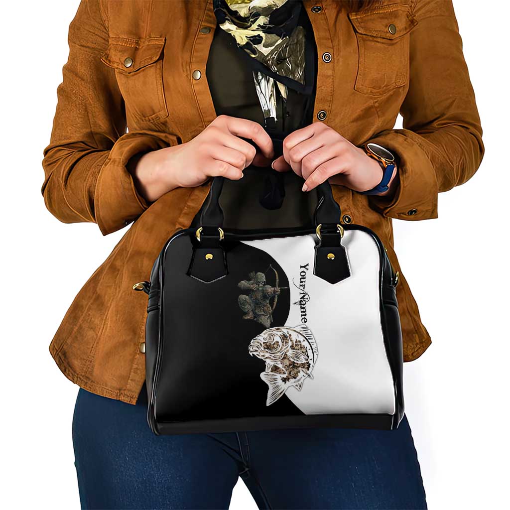 Carp Hunter Bowfishing Customize Name Shoulder Handbag Camouflage Archer Graphic and Black White Split Layout - Wonder Print Shop