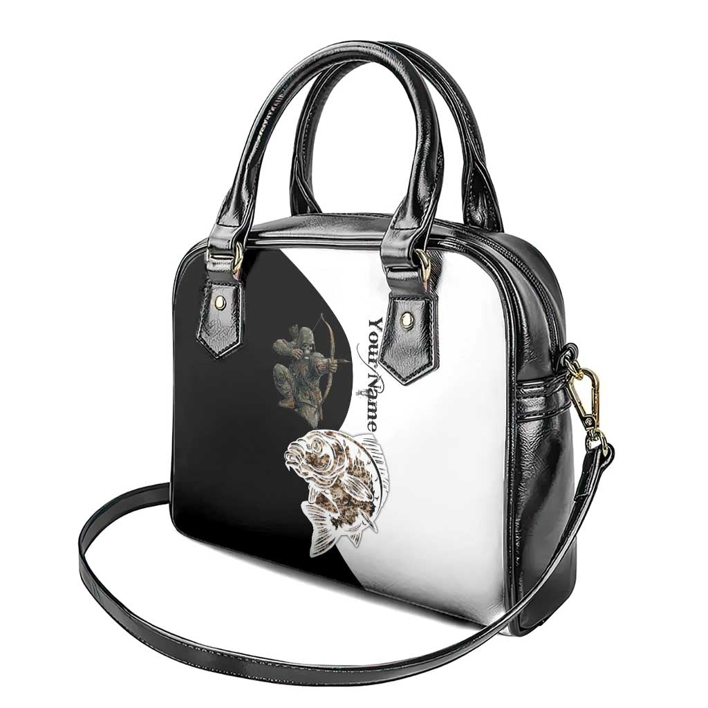 Carp Hunter Bowfishing Customize Name Shoulder Handbag Camouflage Archer Graphic and Black White Split Layout - Wonder Print Shop