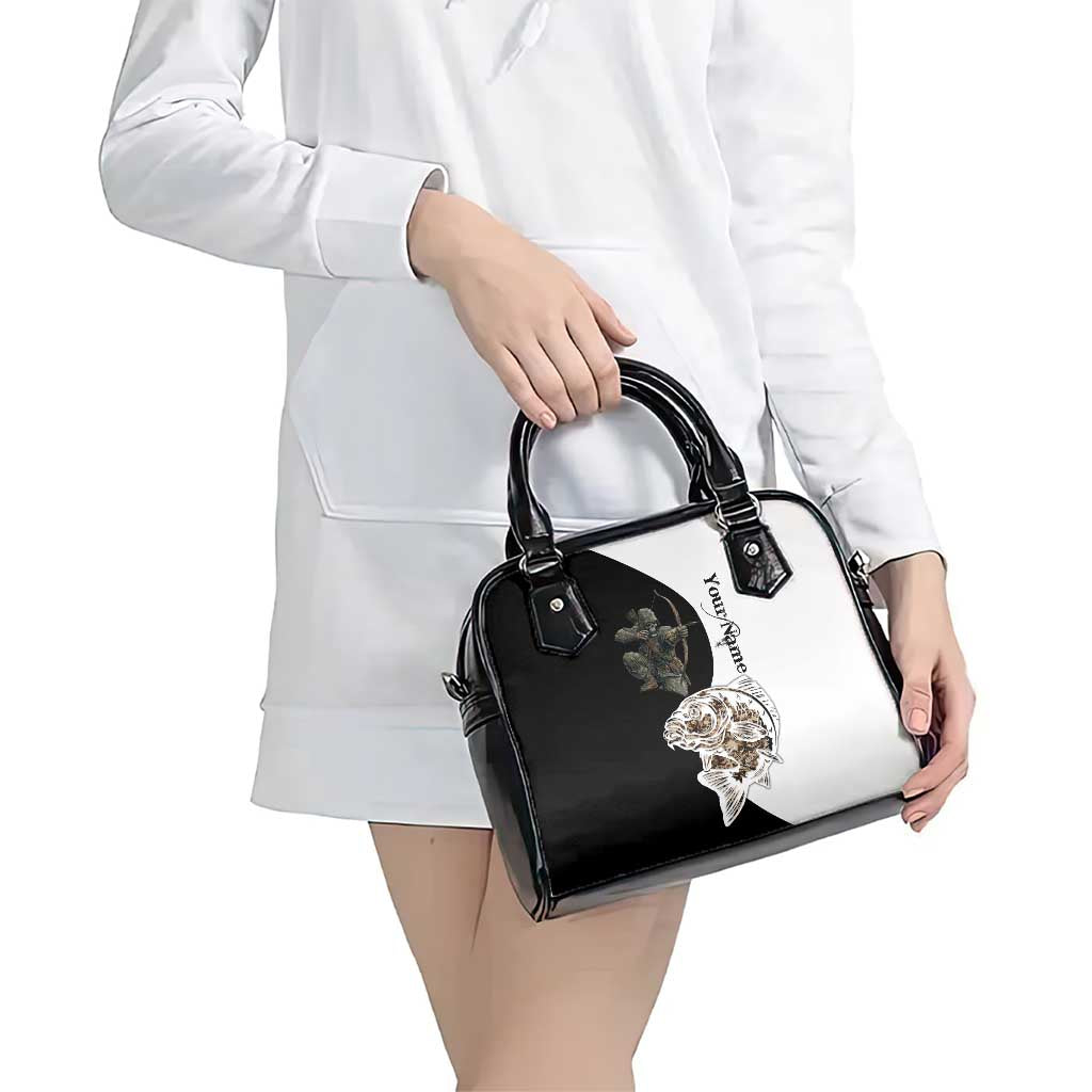 Carp Hunter Bowfishing Customize Name Shoulder Handbag Camouflage Archer Graphic and Black White Split Layout - Wonder Print Shop