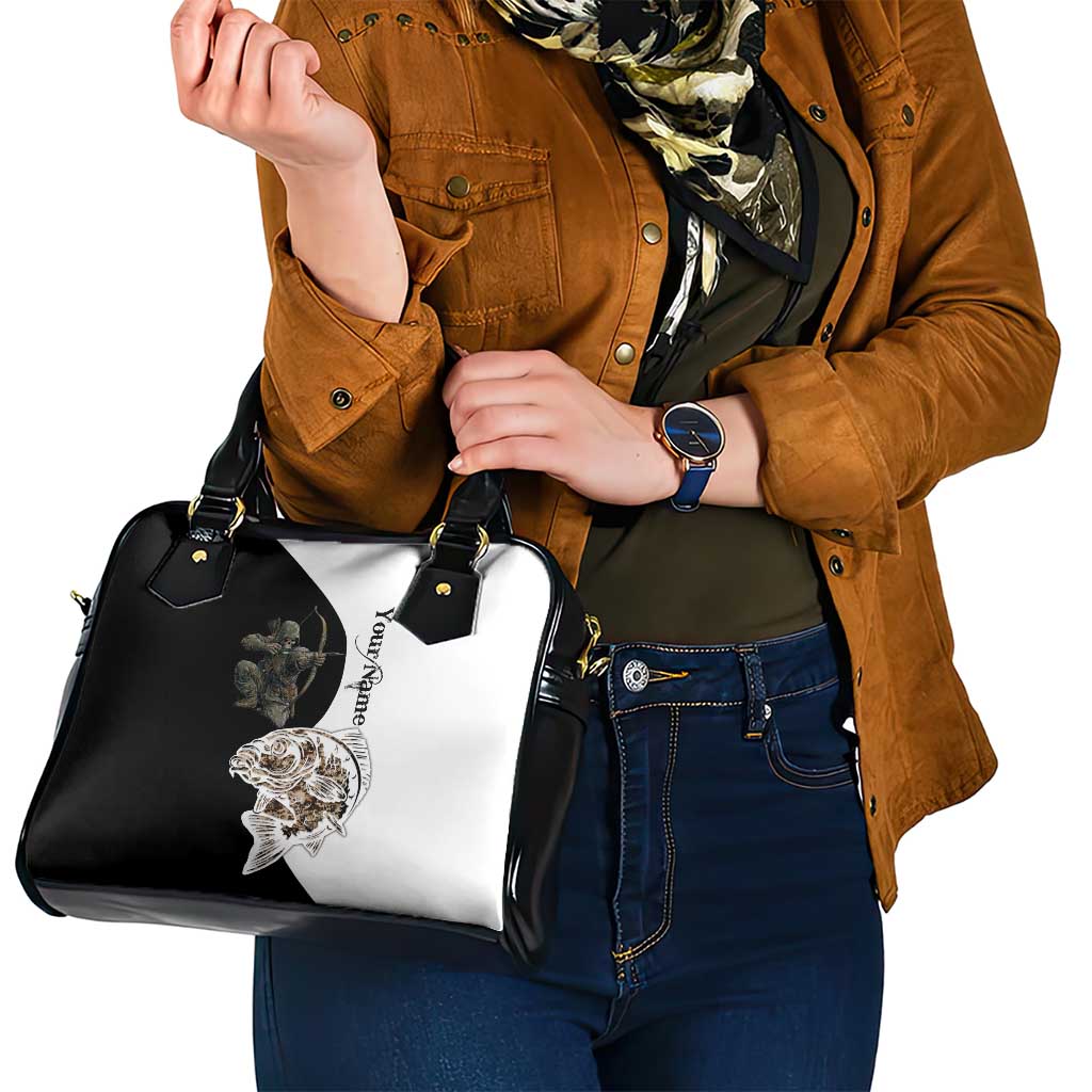 Carp Hunter Bowfishing Customize Name Shoulder Handbag Camouflage Archer Graphic and Black White Split Layout - Wonder Print Shop