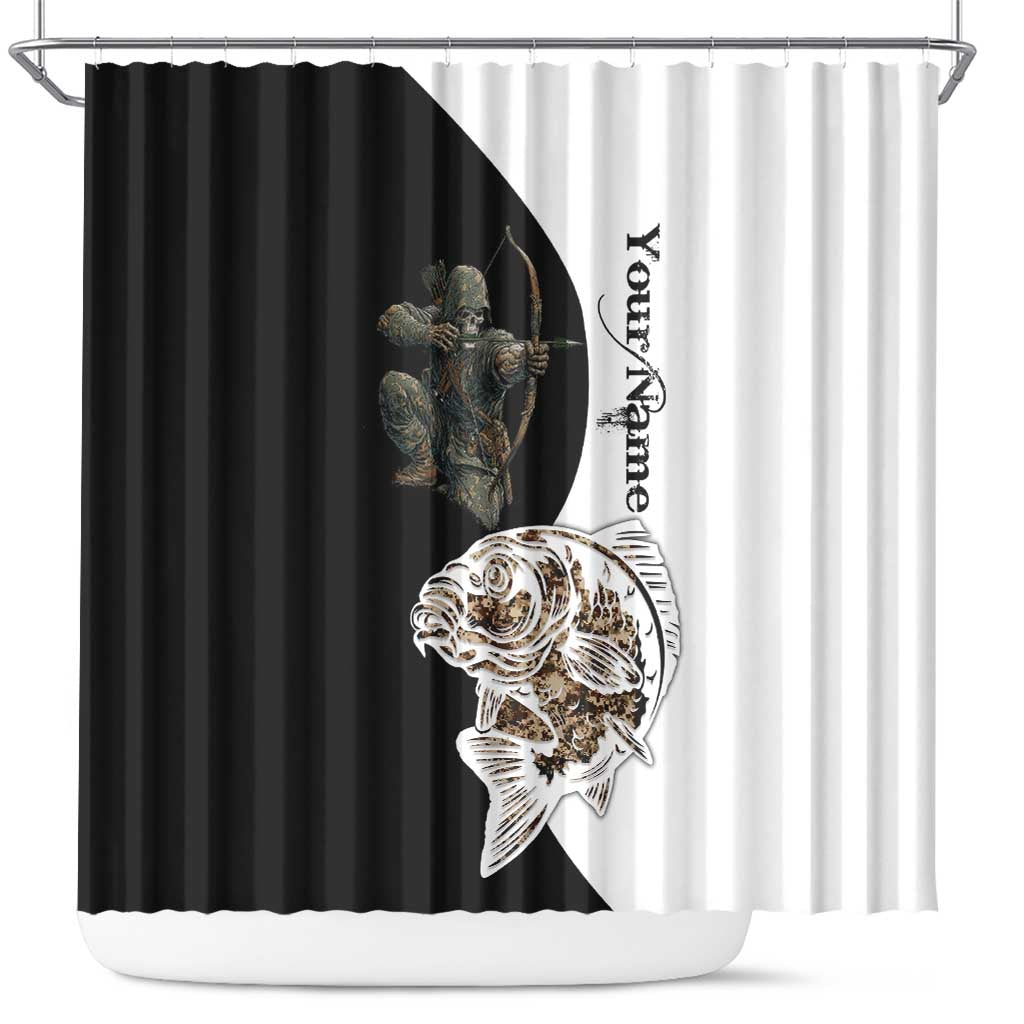Carp Hunter Bowfishing Customize Name Shower Curtain Camouflage Archer Graphic and Black White Split Layout - Wonder Print Shop