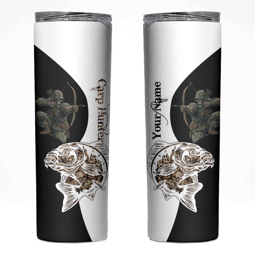 Carp Hunter Bowfishing Customize Name Skinny Tumbler Camouflage Archer Graphic and Black White Split Layout - Wonder Print Shop