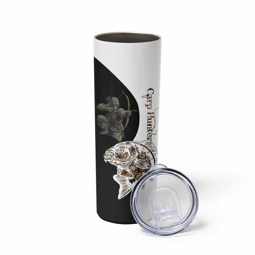 Carp Hunter Bowfishing Customize Name Skinny Tumbler Camouflage Archer Graphic and Black White Split Layout - Wonder Print Shop