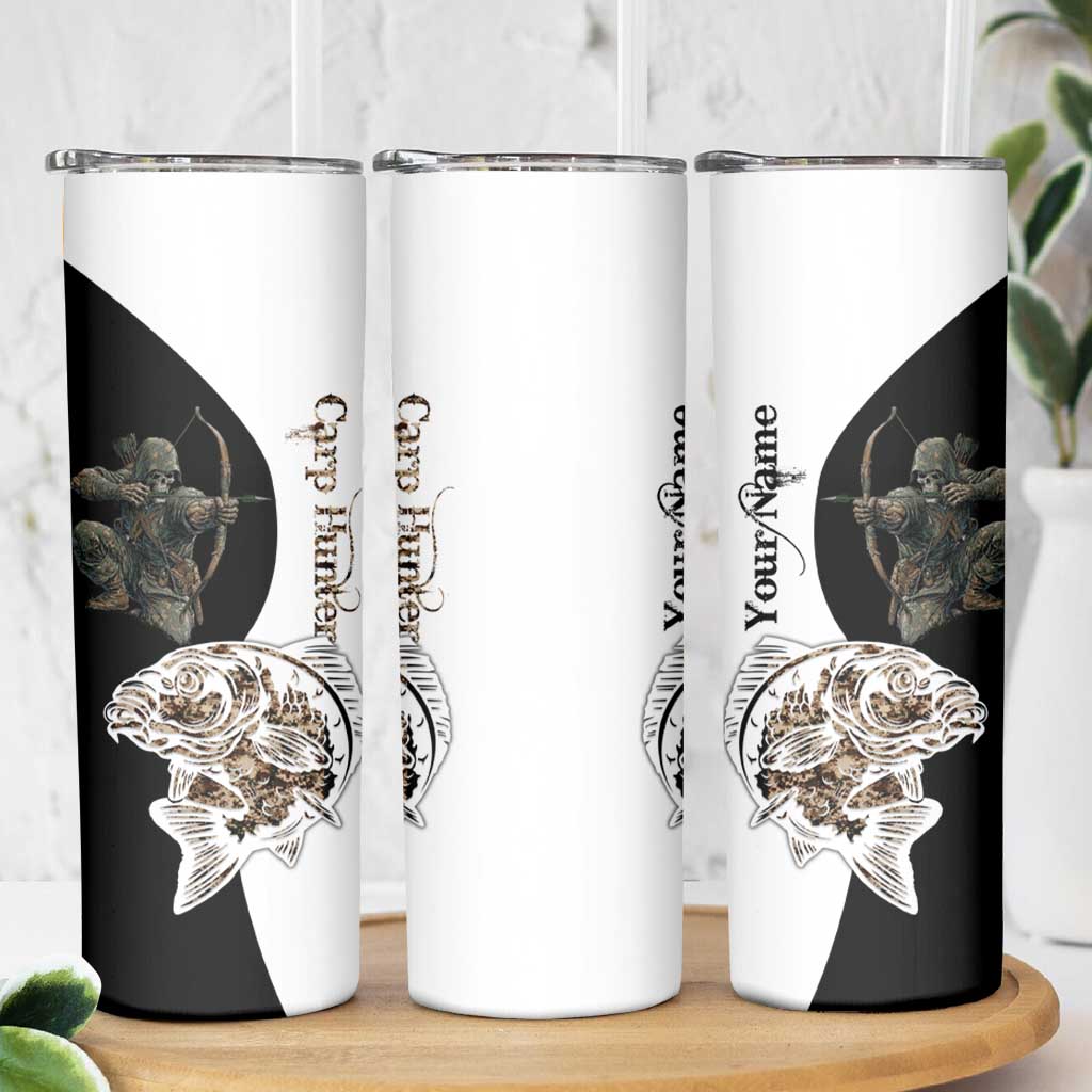 Carp Hunter Bowfishing Customize Name Skinny Tumbler Camouflage Archer Graphic and Black White Split Layout - Wonder Print Shop