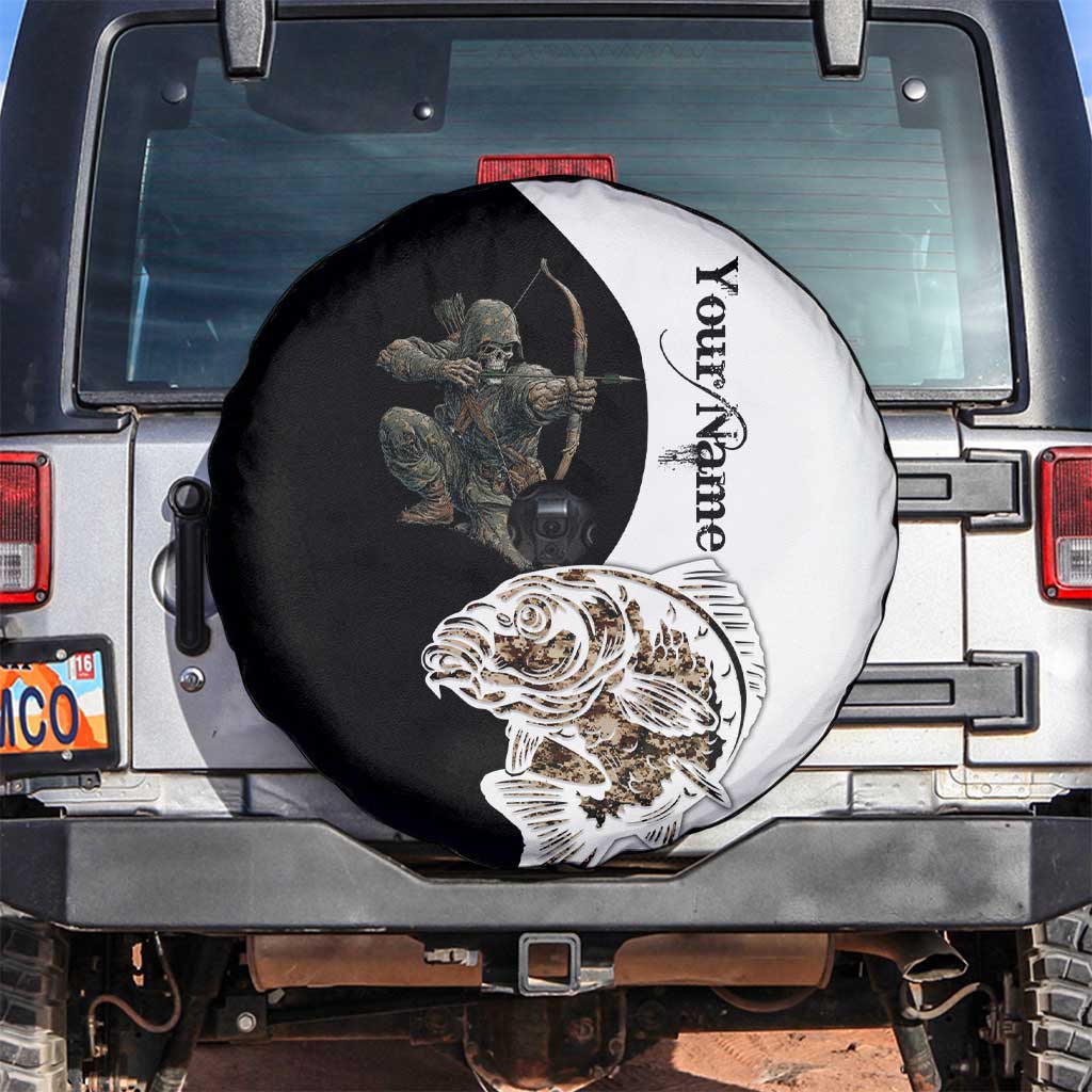 Carp Hunter Bowfishing Customize Name Spare Tire Cover Camouflage Archer Graphic and Black White Split Layout - Wonder Print Shop