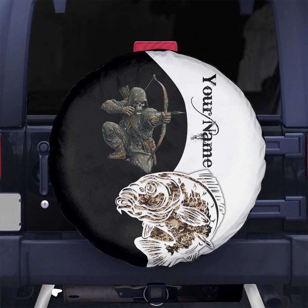 Carp Hunter Bowfishing Customize Name Spare Tire Cover Camouflage Archer Graphic and Black White Split Layout - Wonder Print Shop