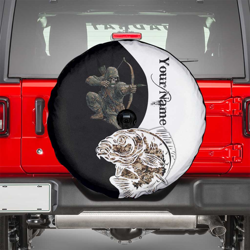 Carp Hunter Bowfishing Customize Name Spare Tire Cover Camouflage Archer Graphic and Black White Split Layout - Wonder Print Shop