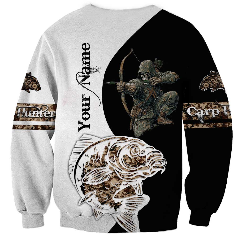 Carp Hunter Bowfishing Customize Name Sweatshirt Camouflage Archer Graphic and Black White Split Layout - Wonder Print Shop