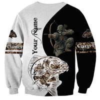 Carp Hunter Bowfishing Customize Name Sweatshirt Camouflage Archer Graphic and Black White Split Layout - Wonder Print Shop