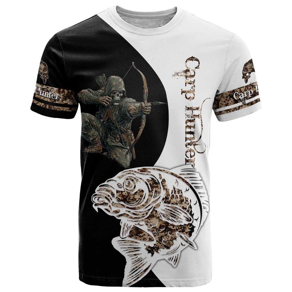 Carp Hunter Bowfishing Customize Name T Shirt Camouflage Archer Graphic and Black White Split Layout - Wonder Print Shop