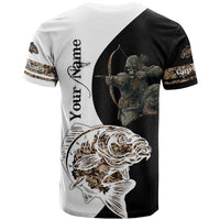 Carp Hunter Bowfishing Customize Name T Shirt Camouflage Archer Graphic and Black White Split Layout - Wonder Print Shop