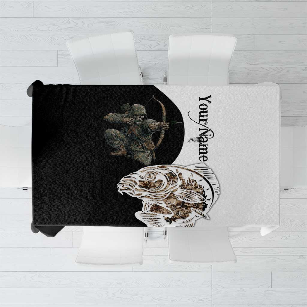 Carp Hunter Bowfishing Customize Name Tablecloth Camouflage Archer Graphic and Black White Split Layout - Wonder Print Shop