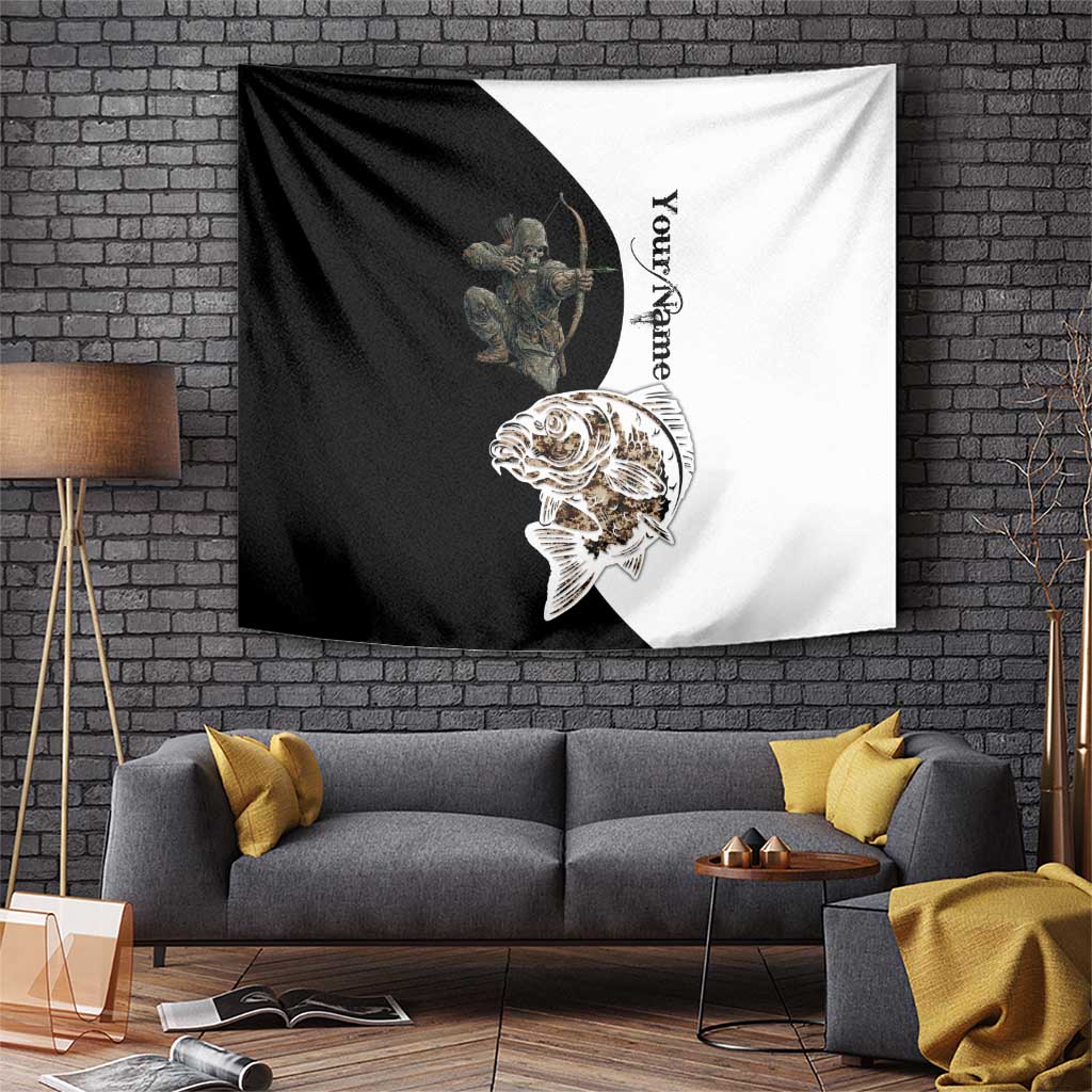 Carp Hunter Bowfishing Customize Name Tapestry Camouflage Archer Graphic and Black White Split Layout - Wonder Print Shop