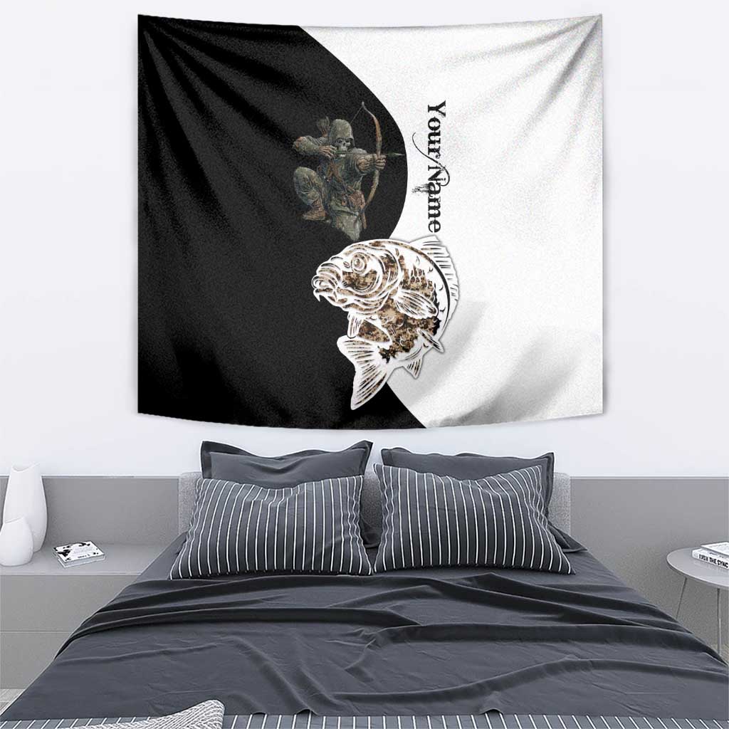 Carp Hunter Bowfishing Customize Name Tapestry Camouflage Archer Graphic and Black White Split Layout - Wonder Print Shop