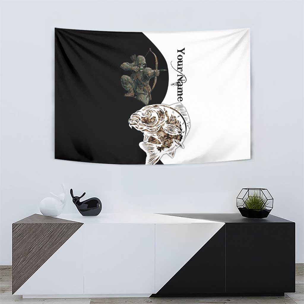 Carp Hunter Bowfishing Customize Name Tapestry Camouflage Archer Graphic and Black White Split Layout - Wonder Print Shop