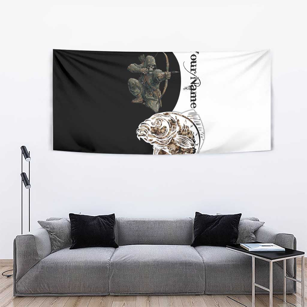 Carp Hunter Bowfishing Customize Name Tapestry Camouflage Archer Graphic and Black White Split Layout - Wonder Print Shop