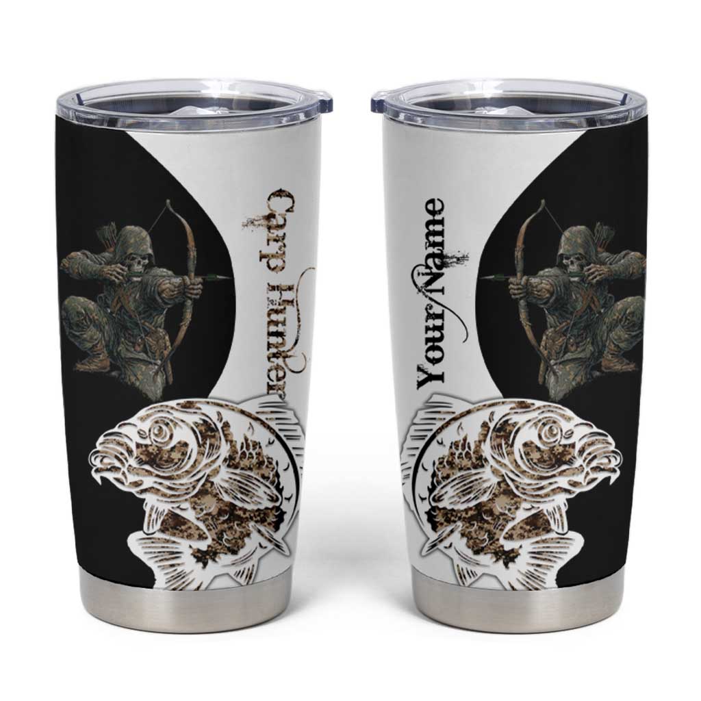 Carp Hunter Bowfishing Customize Name Tumbler Cup Camouflage Archer Graphic and Black White Split Layout - Wonder Print Shop