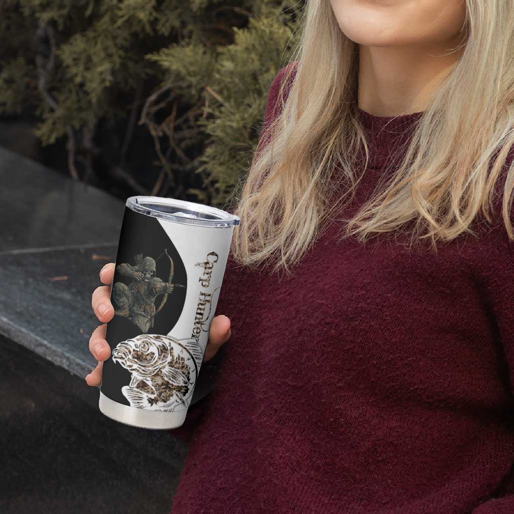 Carp Hunter Bowfishing Customize Name Tumbler Cup Camouflage Archer Graphic and Black White Split Layout - Wonder Print Shop