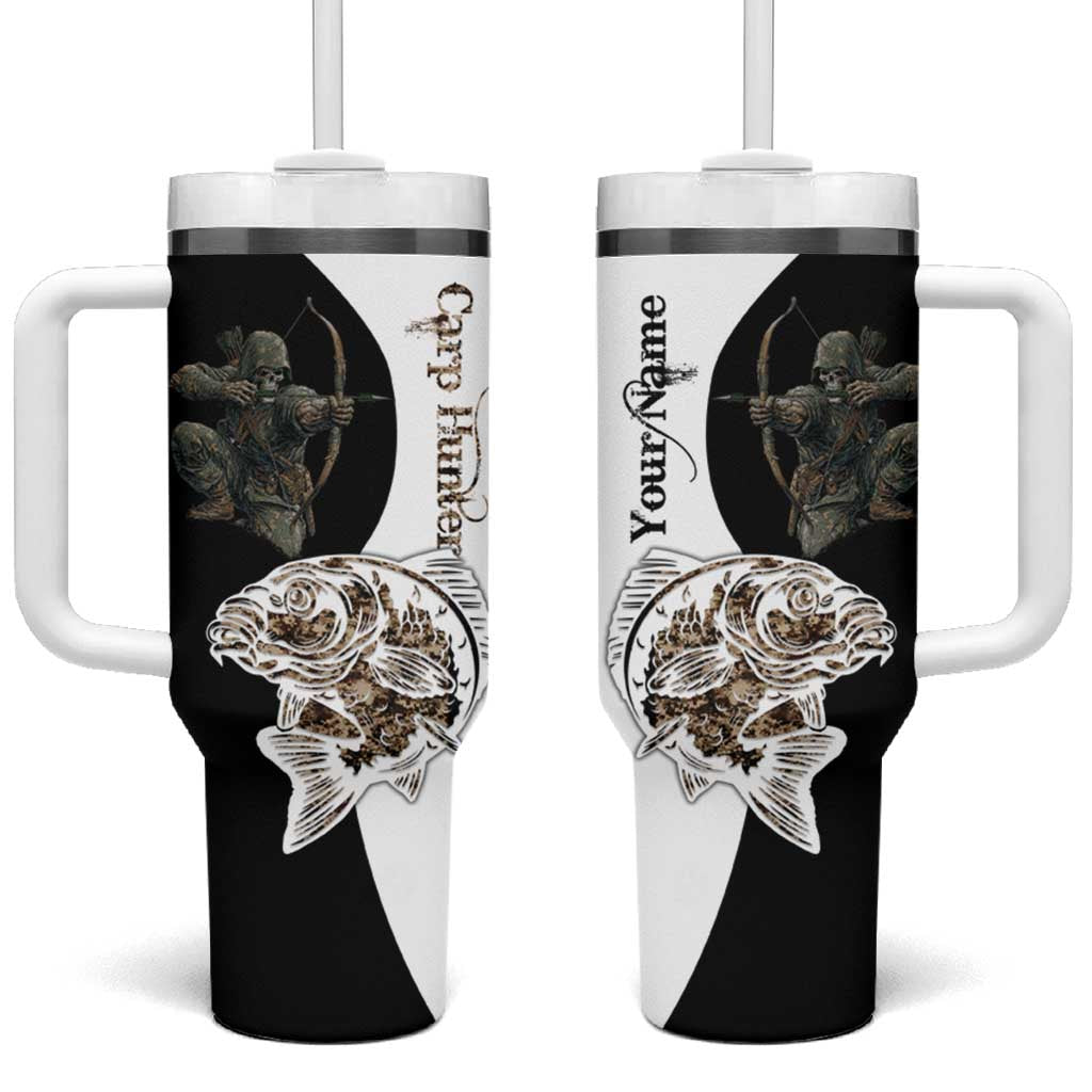 Carp Hunter Bowfishing Customize Name Tumbler With Handle Camouflage Archer Graphic and Black White Split Layout - Wonder Print Shop